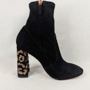 Sophia Webster Felicity Black Suede Leopard Crystal Heel Boots Size 36.5 Womens