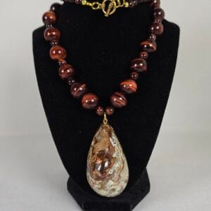 Handmade Red Tiger Eye Beaded Necklace Large Agate Geode Druzy Pendant 236g NEW