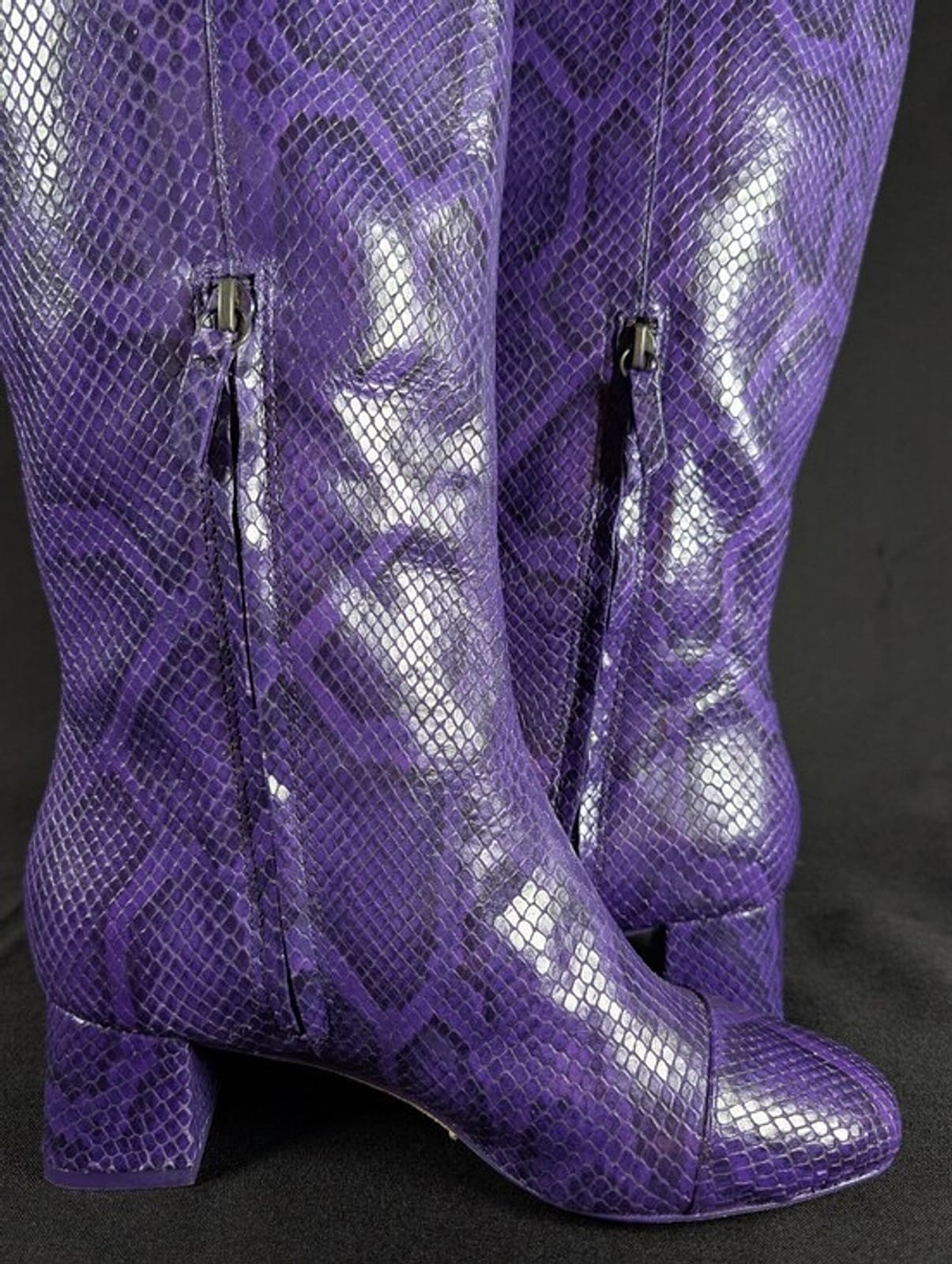 2048 29b680ba b418 4119 b69a 974cc0aa05fc 1781590653128 475165544.jpeg Larroudé Kate Purple Snake Print Leather Boot Size 6 Womens