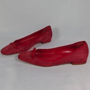 ​DOEN Veranda Ballet Flat Red Suede Bow Italian Leather Shoes 37, 7, Insole 10"