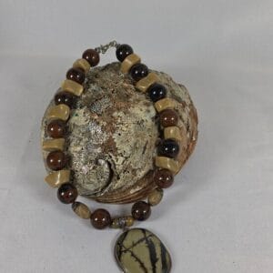 Artisan Picture Jasper Statement Necklace .925 Sterling Silver Pendant Boho Luxe