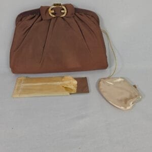 Ingber Rhinestone Clasp Evening Clutch Brown Satin Small Women ​The Hook
