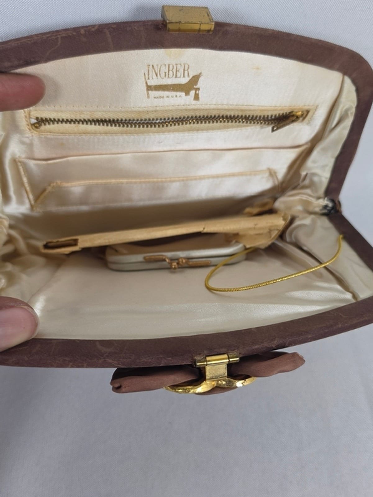 2048 38959b9e 5523 4b98 a9fc 3aea9226a969 1781591300809 698682349.jpeg Ingber Rhinestone Clasp Evening Clutch Brown Satin Small Women The Hook