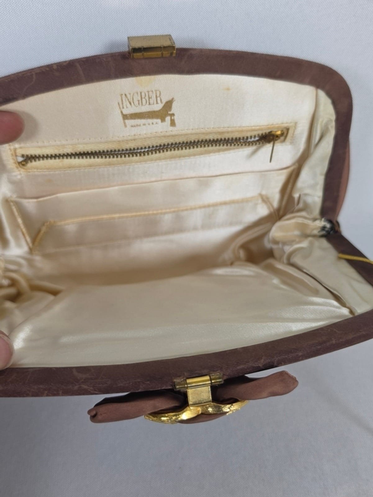 2048 38959b9e 5523 4b98 a9fc 3aea9226a969 1781591302530 908700668.jpeg Ingber Rhinestone Clasp Evening Clutch Brown Satin Small Women The Hook