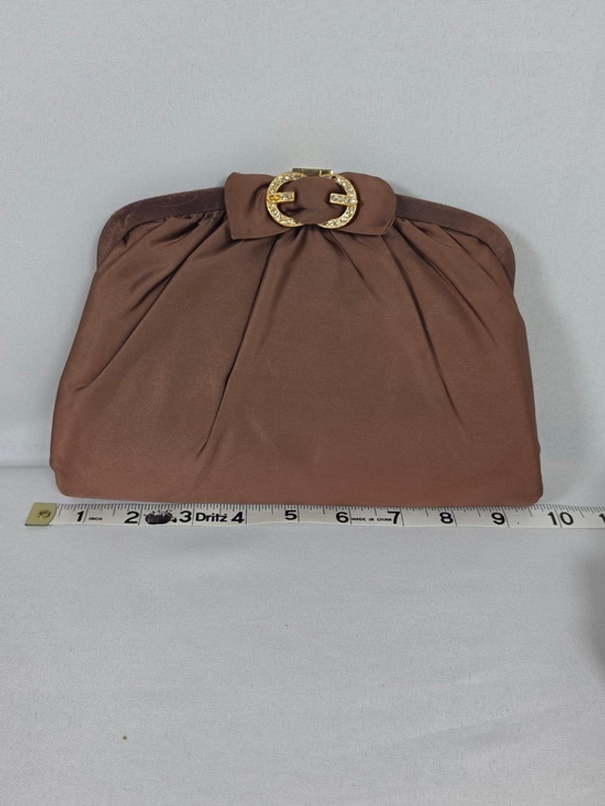 2048 38959b9e 5523 4b98 a9fc 3aea9226a969 1781591305758 354457649.jpeg Ingber Rhinestone Clasp Evening Clutch Brown Satin Small Women The Hook