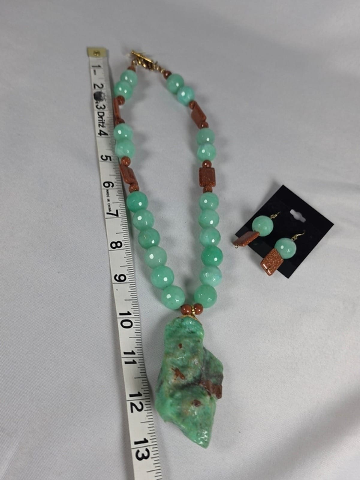 2048 39a8cb55 14f6 48ae 9539 27aa8a336cc7 1781590877523 325457622.jpeg Handmade Apple Green Chrysoprase Goldstone Statement Necklace Earring Set NEW 
