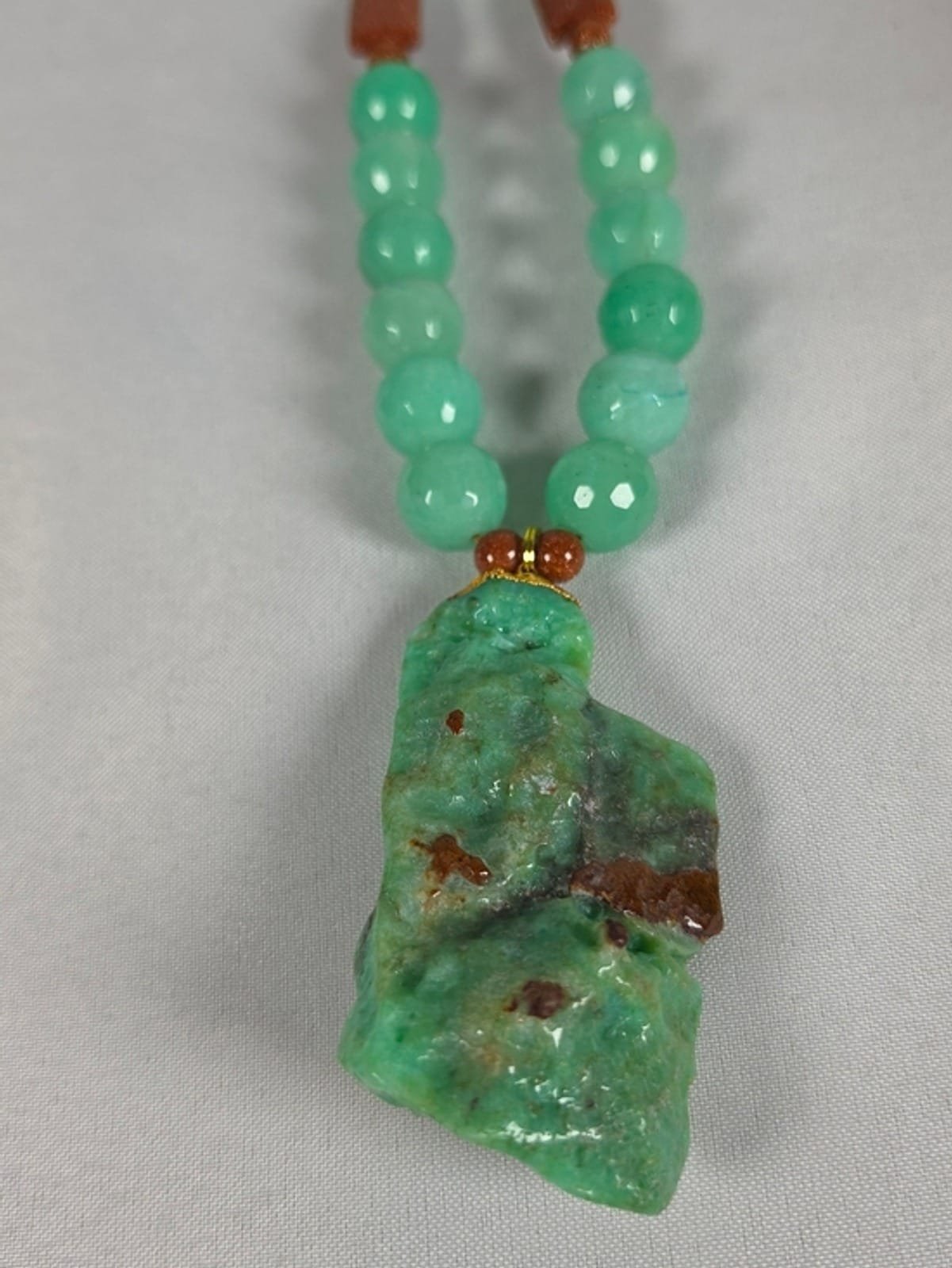 2048 39a8cb55 14f6 48ae 9539 27aa8a336cc7 1781590877527 128579086.jpeg Handmade Apple Green Chrysoprase Goldstone Statement Necklace Earring Set NEW 