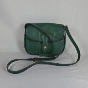 VNT Longchamp Paris Green Pebbled Leather Saddle Bag Made in France Crossbody