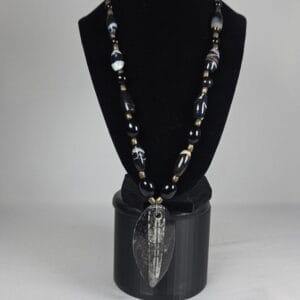 Fossil Necklace Orthoceras Black Onyx Agate Statement Jewelry Natural History