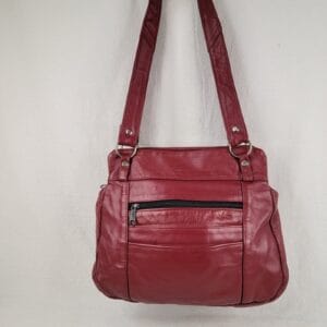 ​VINTAGE Red Genuine Leather Multi-Pocket Shoulder Bag Made in Mexico Large