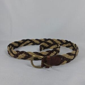 Vintage GAP Braided Leather & Canvas Belt Solid Brass Buckle Made In USA XL