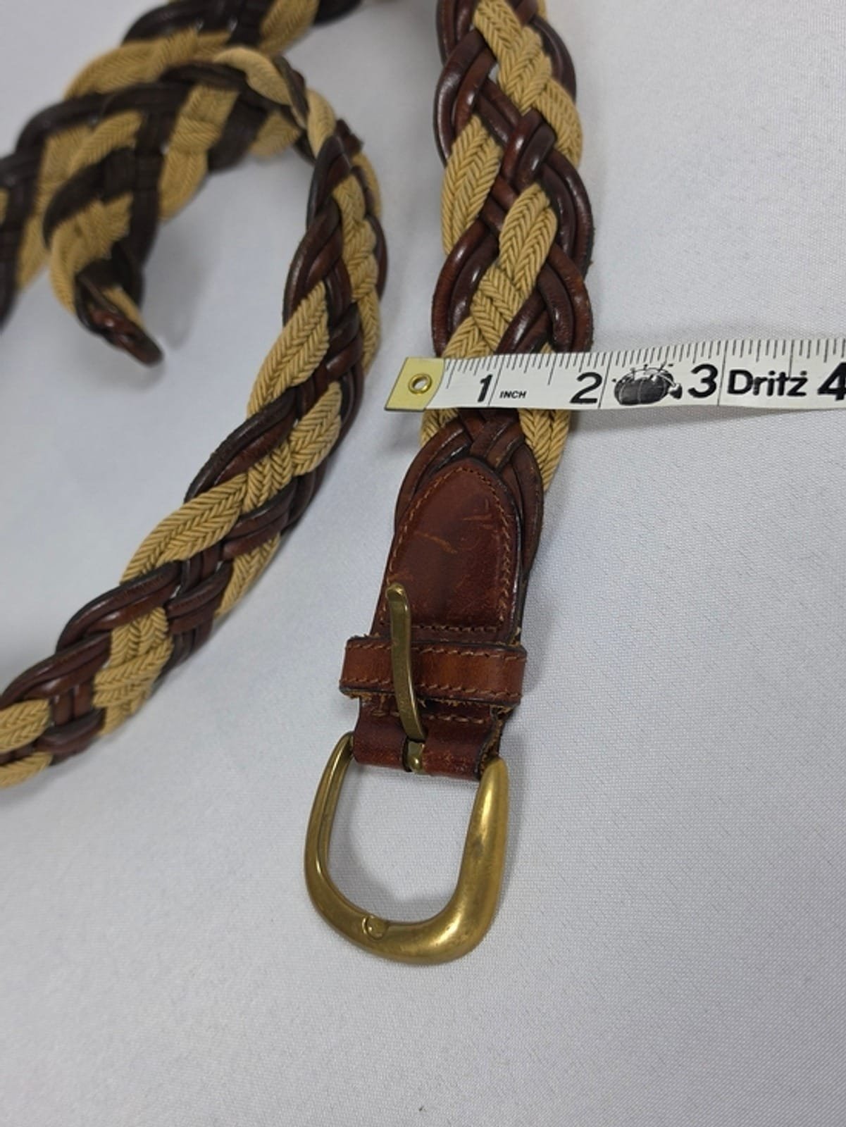 2048 4e50eae0 9efe 48a4 b731 55af70850275 1781590395718 96500269.jpeg Vintage GAP Braided Leather & Canvas Belt Solid Brass Buckle Made In USA XL
