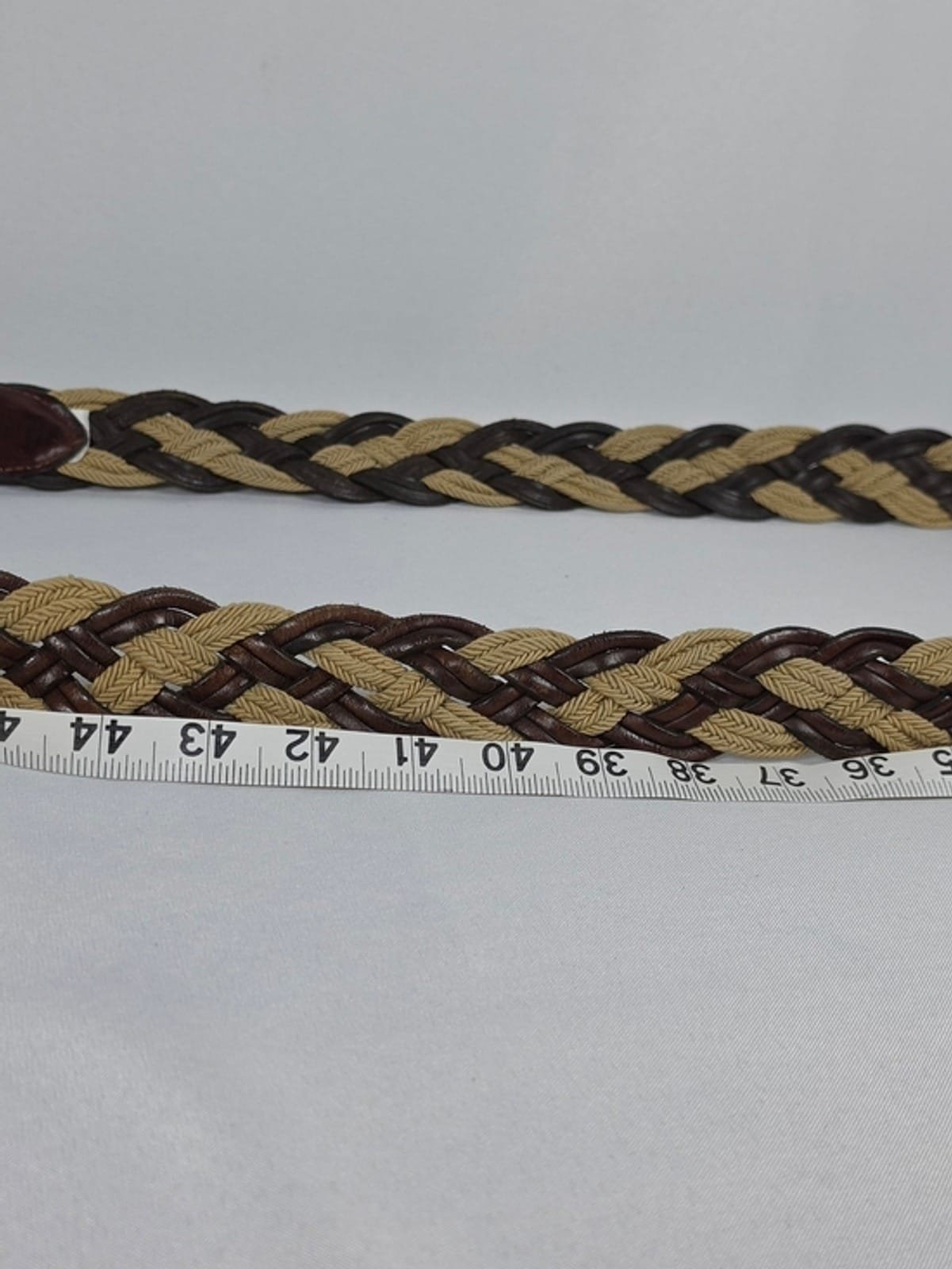 2048 4e50eae0 9efe 48a4 b731 55af70850275 1781590397351 825034192.jpeg Vintage GAP Braided Leather & Canvas Belt Solid Brass Buckle Made In USA XL