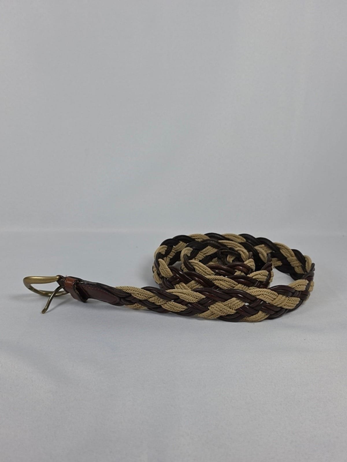 2048 4e50eae0 9efe 48a4 b731 55af70850275 1781590397357 439161761.jpeg Vintage GAP Braided Leather & Canvas Belt Solid Brass Buckle Made In USA XL