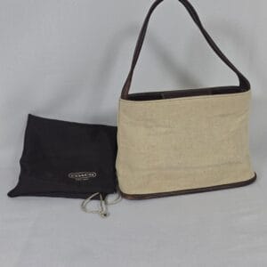 Coach 6181 Demi Shoulder Bag Cream Linen Canvas Brown Leather Small Women
