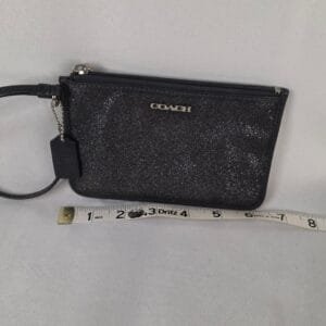 Coach Black Glitter Corner Zip Wristlet Small Silver Hardware Womens