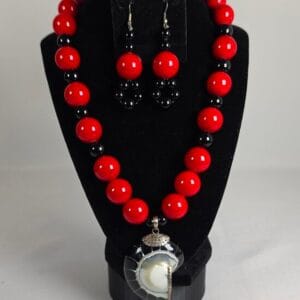 Artisan Ammonite Fossil Necklace & Earring Set .925 Sterling Silver Statement