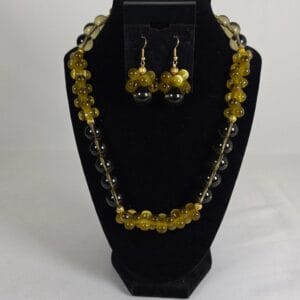 Artisan Cat's Eye Glass Bead Statement Necklace & Earring Set Smoky Olive Amber