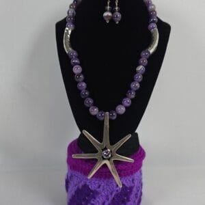 Amethyst Sterling Silver 925 Starburst Pendant Necklace & Earring Set Handmade