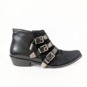 Anine Bing Charlie Boots Black Leather Suede Buckle 37 Western Booties