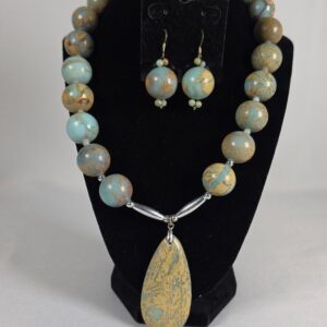 Handmade Impression Jasper Statement Necklace & Earring Set Heavy Natural Stone
