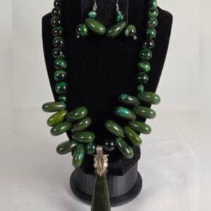 Artisan Green Jade & Tiger's Eye Statement Necklace & Earring Set Heavy Gemstone