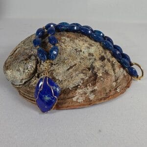 Artisan Wire Wrapped Dyed Blue Magnesite Statement Necklace Oval Stone 90g Women
