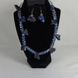 Handmade Titanium Blue Druzy Quartz Crystal AB Faceted Bead Necklace Earring Set