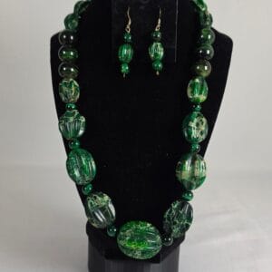 Artisan Sea Sediment Jasper Statement Necklace & Earring Set Green Impression