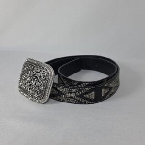 L&B Lucky & Blessed Western Belt Black Rhinestone Buckle Stitching Size S Womens
