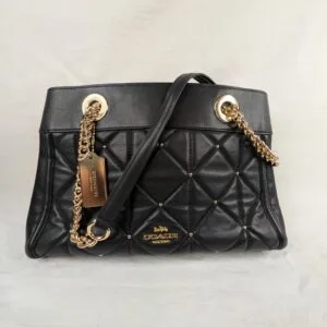Home Coach Brooke Carryall Quilted Black Leather Studded Handbag Womens
