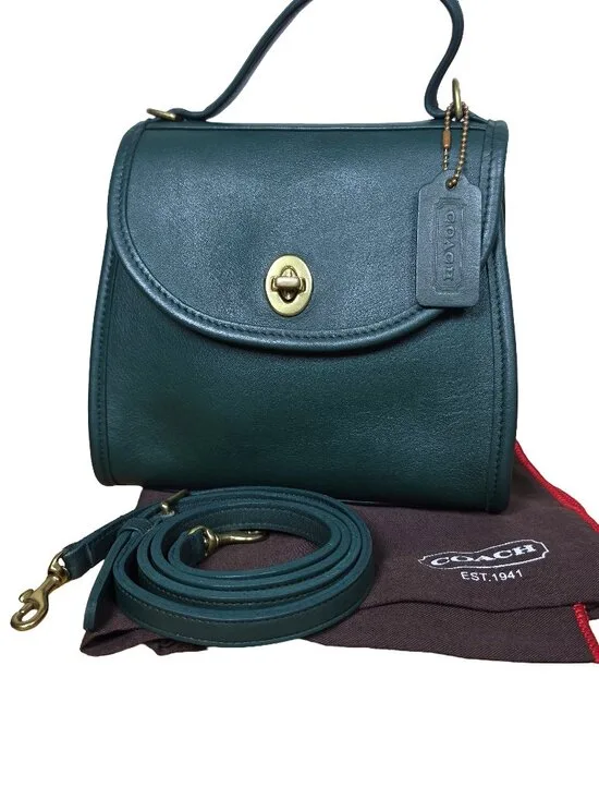 COACH Vintage Regina Top Handle Bag Bottle Green Leather Size